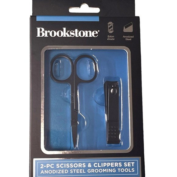 Brookstone NEW 2-PC Scissors & Clippers Set Anodized Steel Grooming Tool Set - Picture 2 of 3